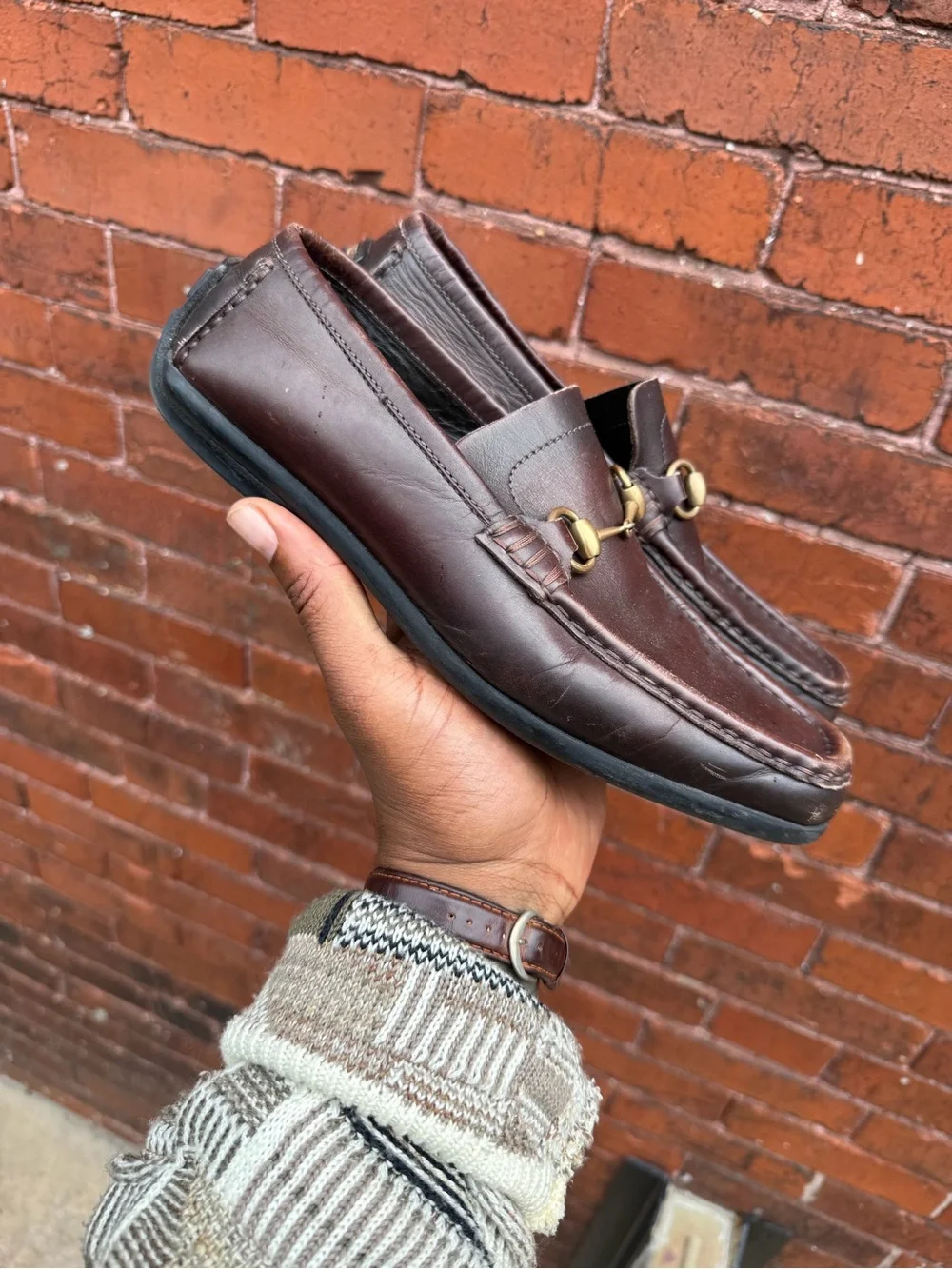 Gucci Brown Leather Horsebit Slip-On Loafers size 8